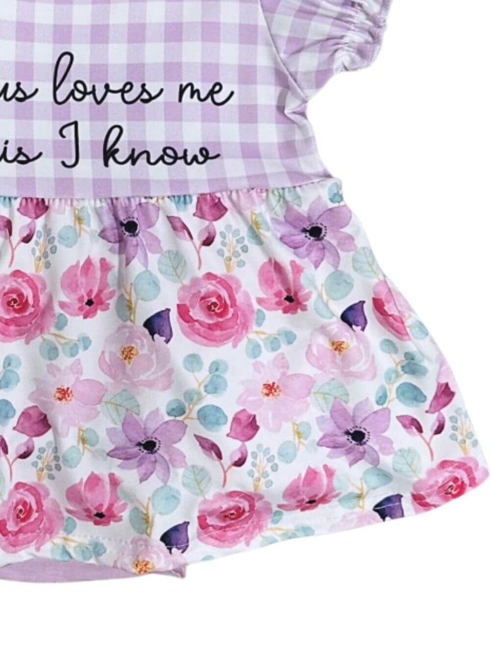 Jesus Loves Me Gingham & Floral Girls Baby Romper