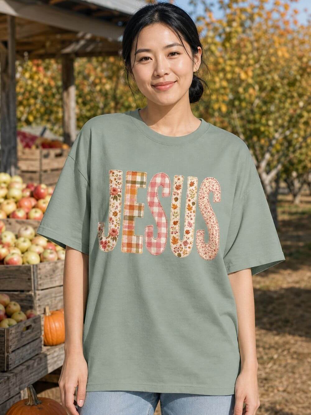 JESUS Floral Plaid Tee Women's Christian Graphic T-Shirt