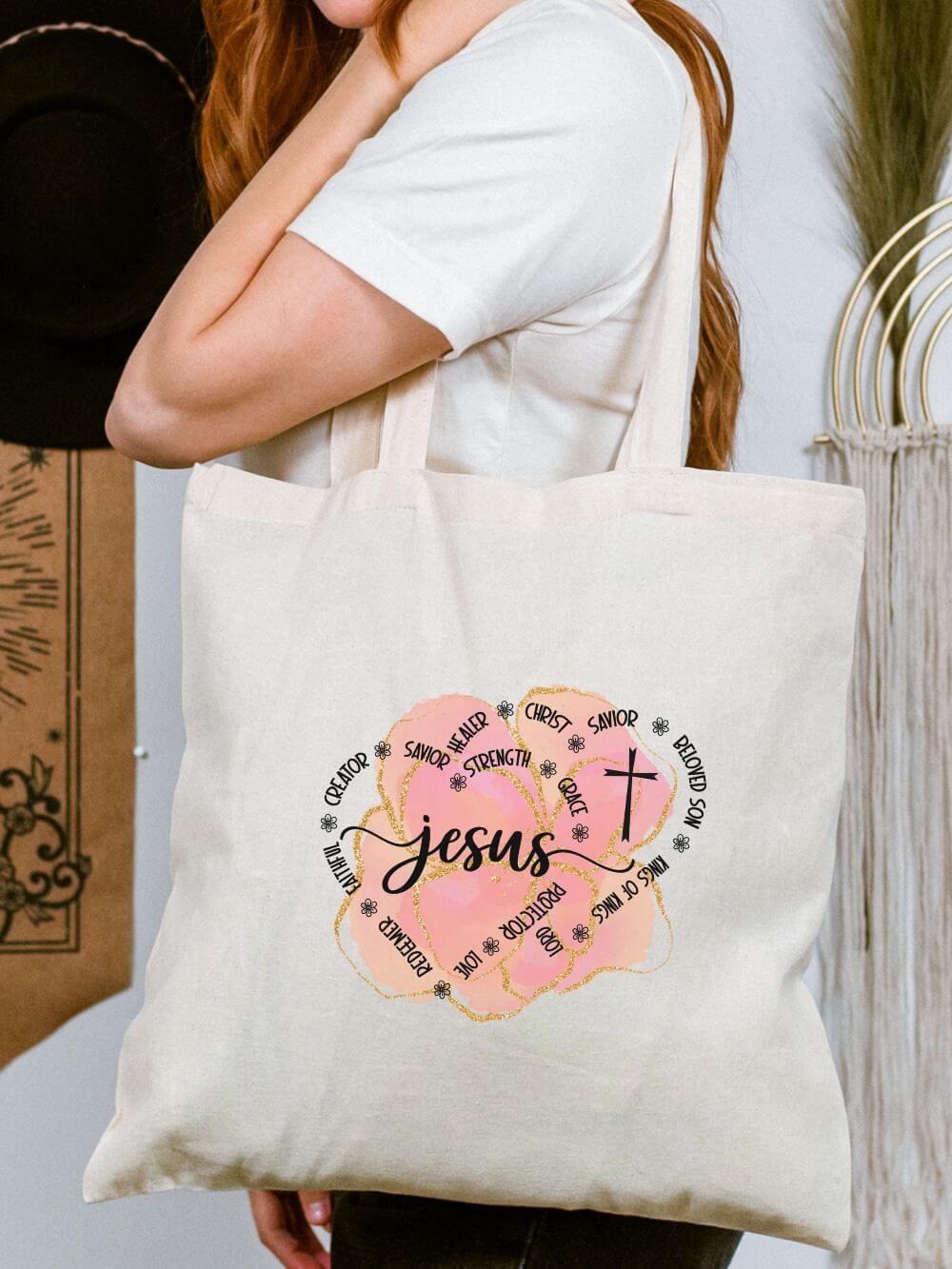 Jesus King of Kings Peach Watercolor Christian Cotton Canvas Tote Bag