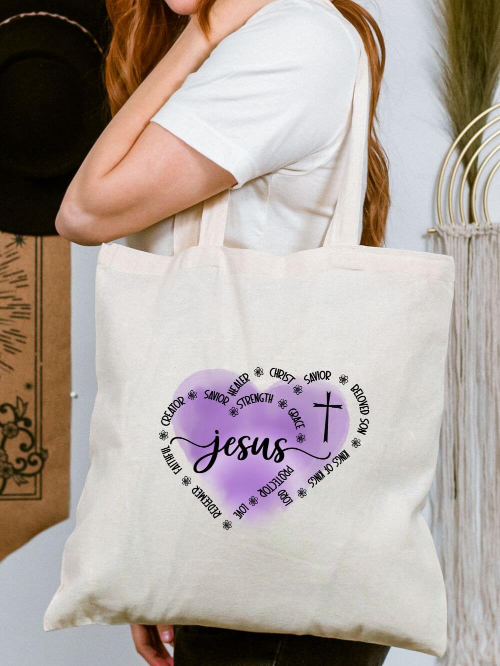 Jesus King of Kings Purple Watercolor Christian Cotton Canvas Tote Bag