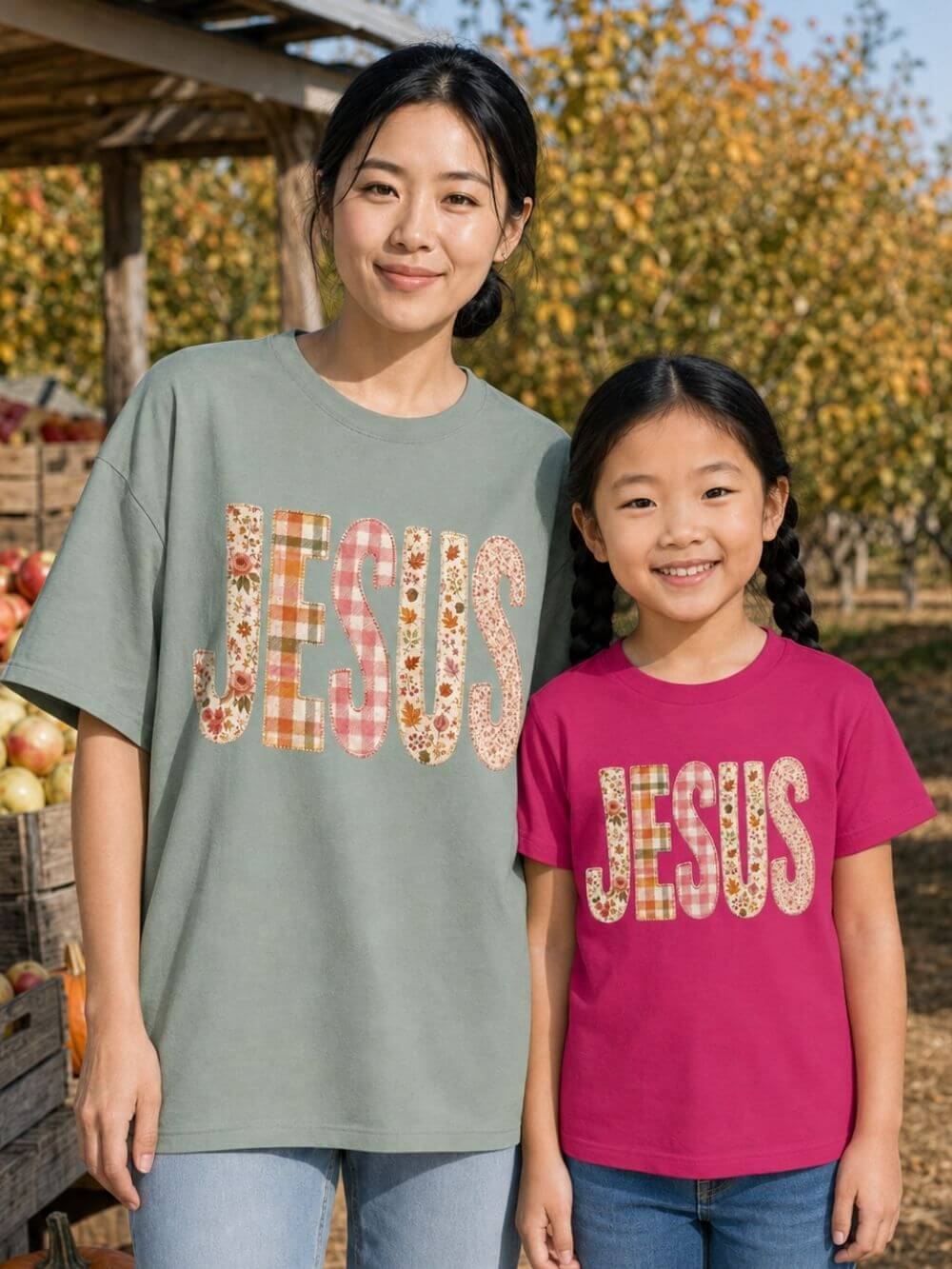 JESUS Floral Plaid Tee Kids Christian Graphic T-Shirt