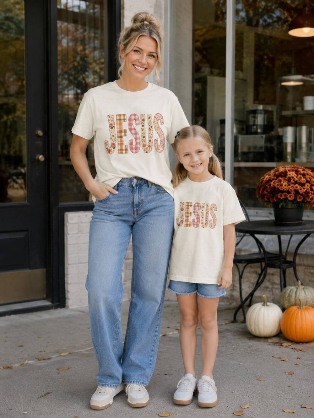 JESUS Floral Plaid Tee Kids Christian Graphic T-Shirt