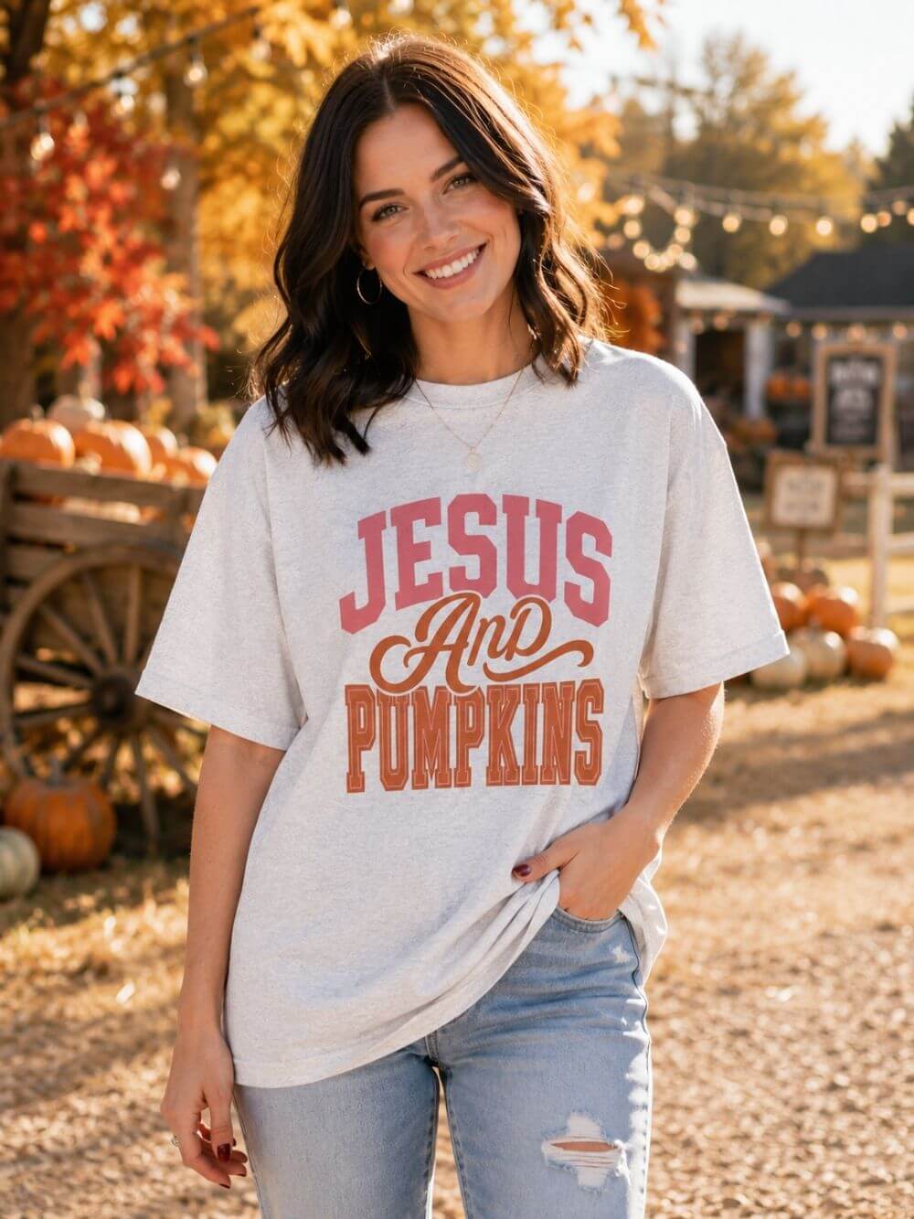 Jesus And Pumpkins Tee Fall Christian Graphic T-Shirt
