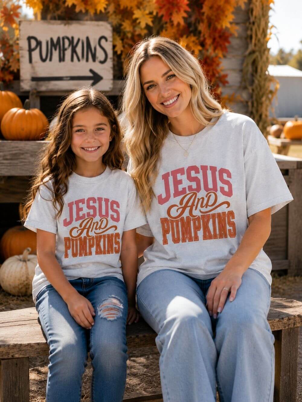 Jesus And Pumpkins Tee Fall Kids Christian Graphic T-Shirt