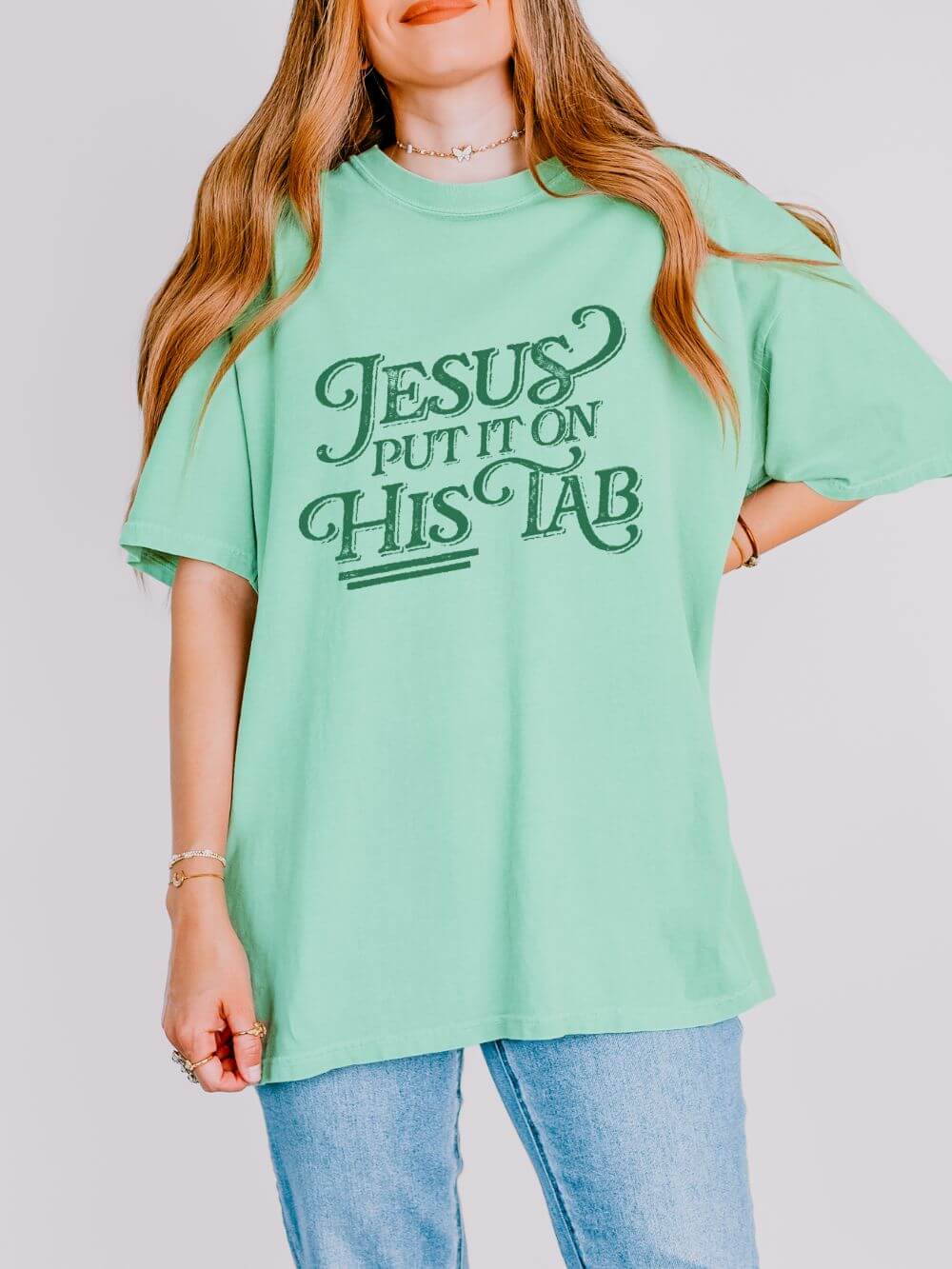 Jesus Put It On His Tab T-Shirt Christian Faith Graphic Unisex Distressed Grunge Tee