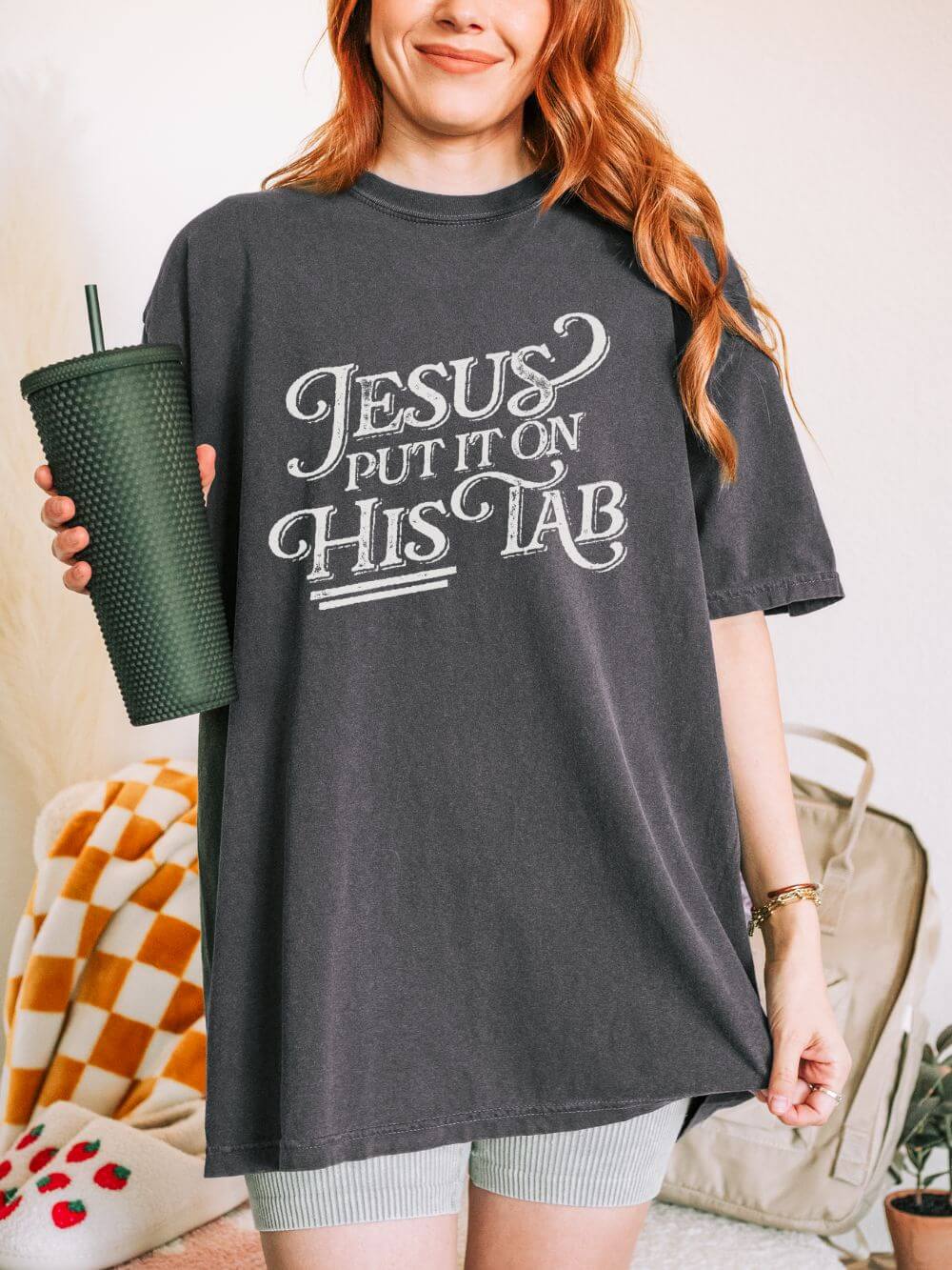 Jesus Put It On His Tab T-Shirt Christian Faith Graphic Unisex Distressed Grunge Tee