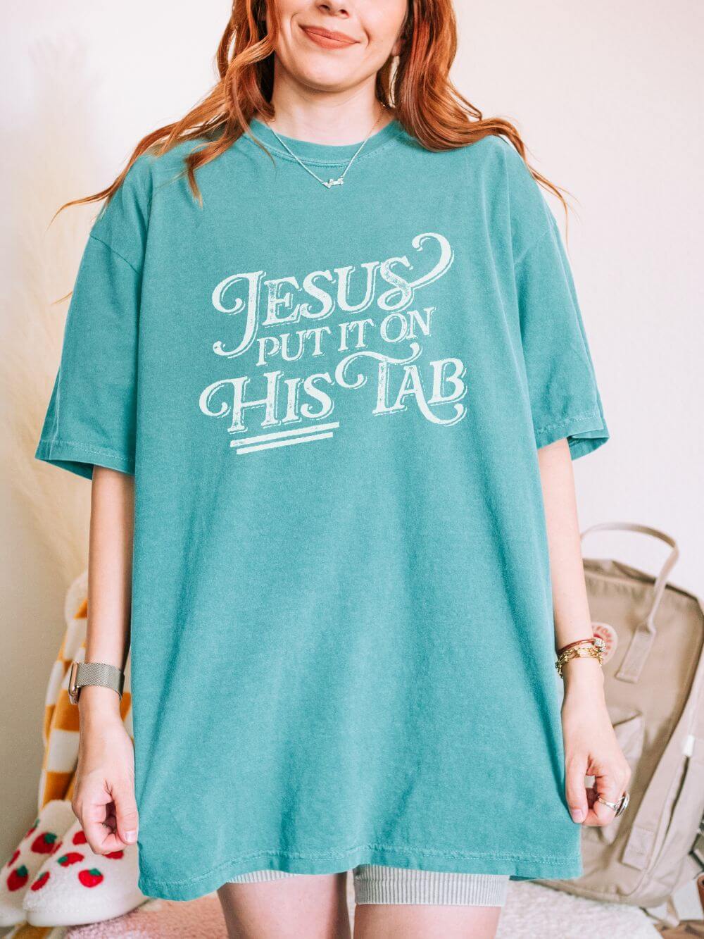 Jesus Put It On His Tab T-Shirt Christian Faith Graphic Unisex Distressed Grunge Tee
