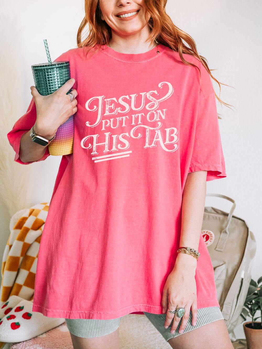 Jesus Put It On His Tab T-Shirt Christian Faith Graphic Unisex Distressed Grunge Tee