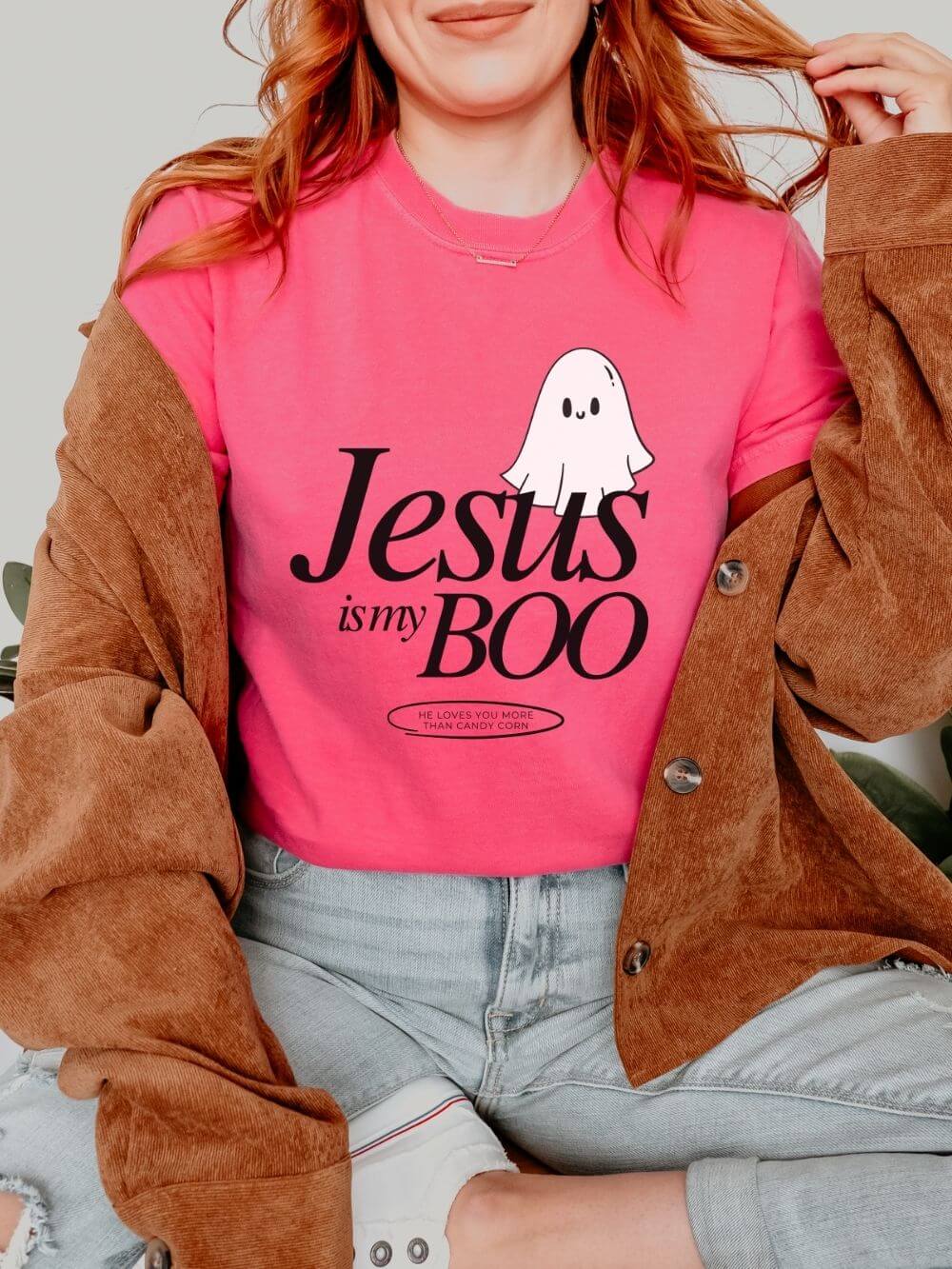 Jesus is My Boo Cute Ghost Halloween T-Shirt He Loves You Christian Tee