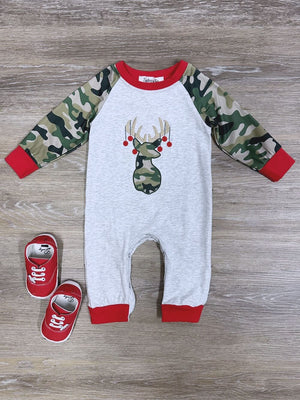 Jingle Deer Boys Camo Long Sleeve Baby Romper - Sydney So Sweet