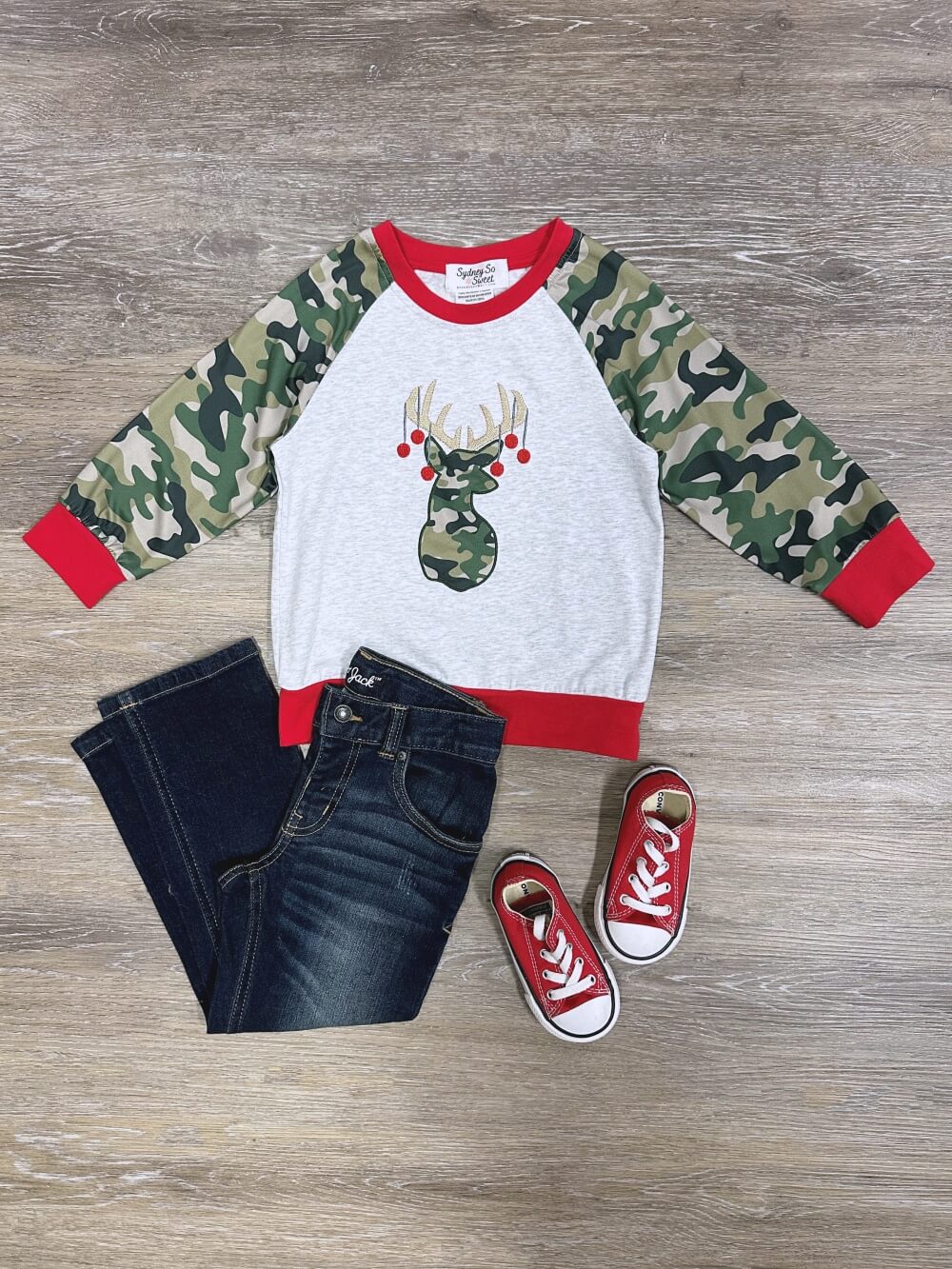 Jingle Deer Boys Camo Raglan Pullover Top - Sydney So Sweet