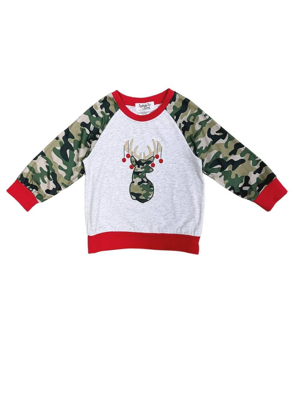 Jingle Deer Boys Camo Raglan Pullover Top - Sydney So Sweet