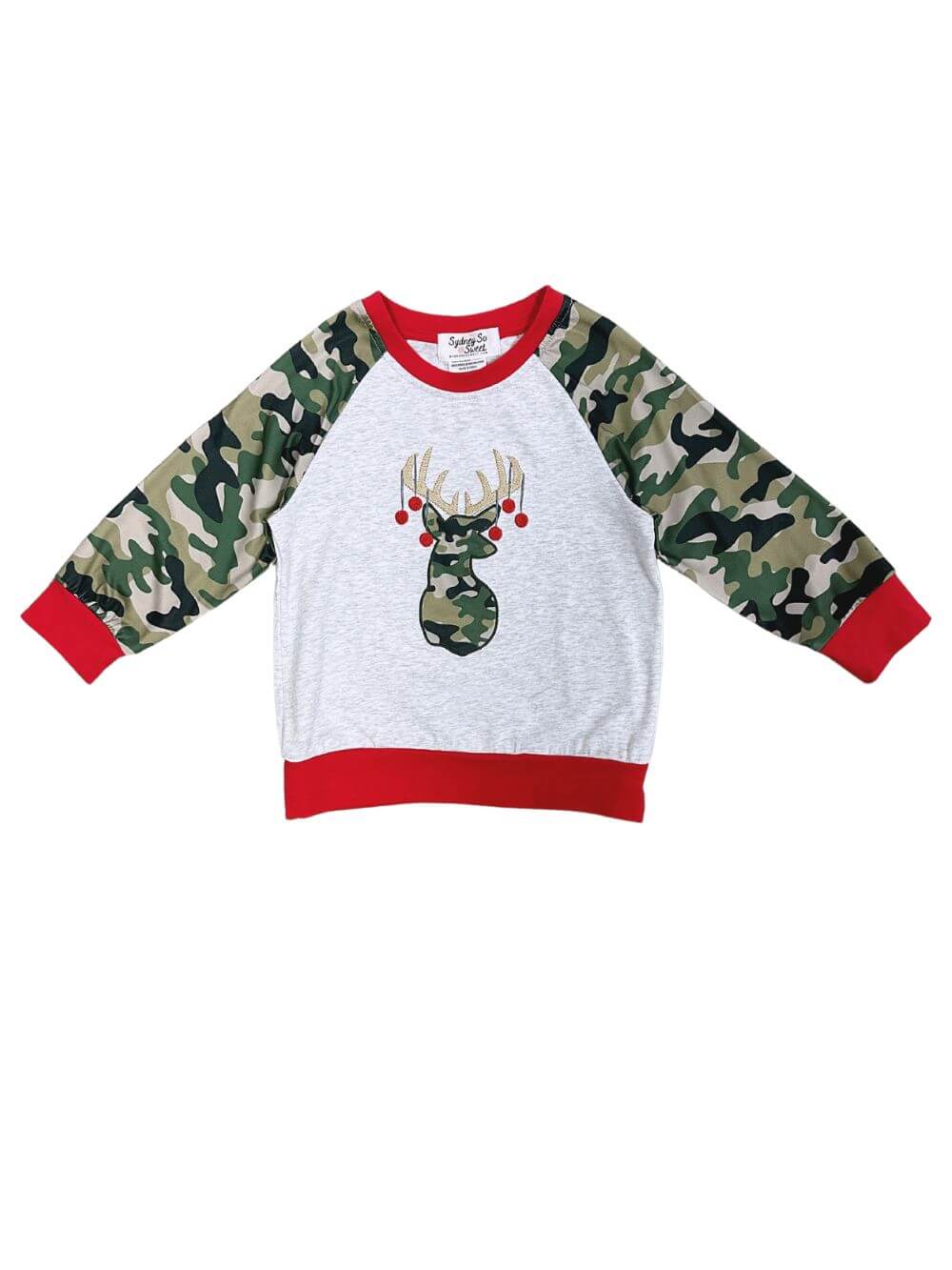 Jingle Deer Boys Camo Raglan Pullover Top - Sydney So Sweet