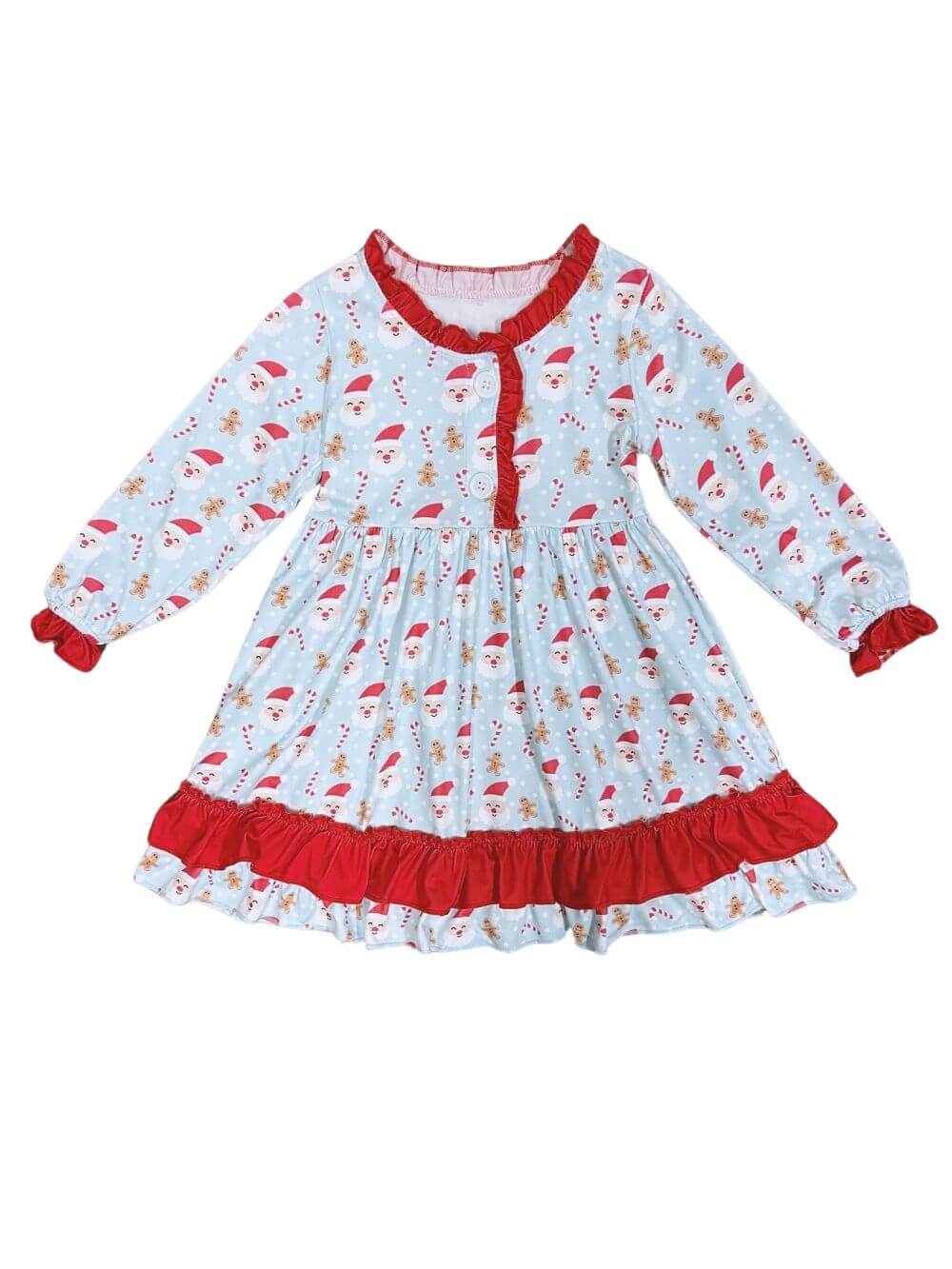 Jolly Old St. Nick Red Trim Girls Santa Christmas Dress - Sydney So Sweet