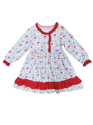 Jolly Old St. Nick Red Trim Girls Santa Christmas Dress