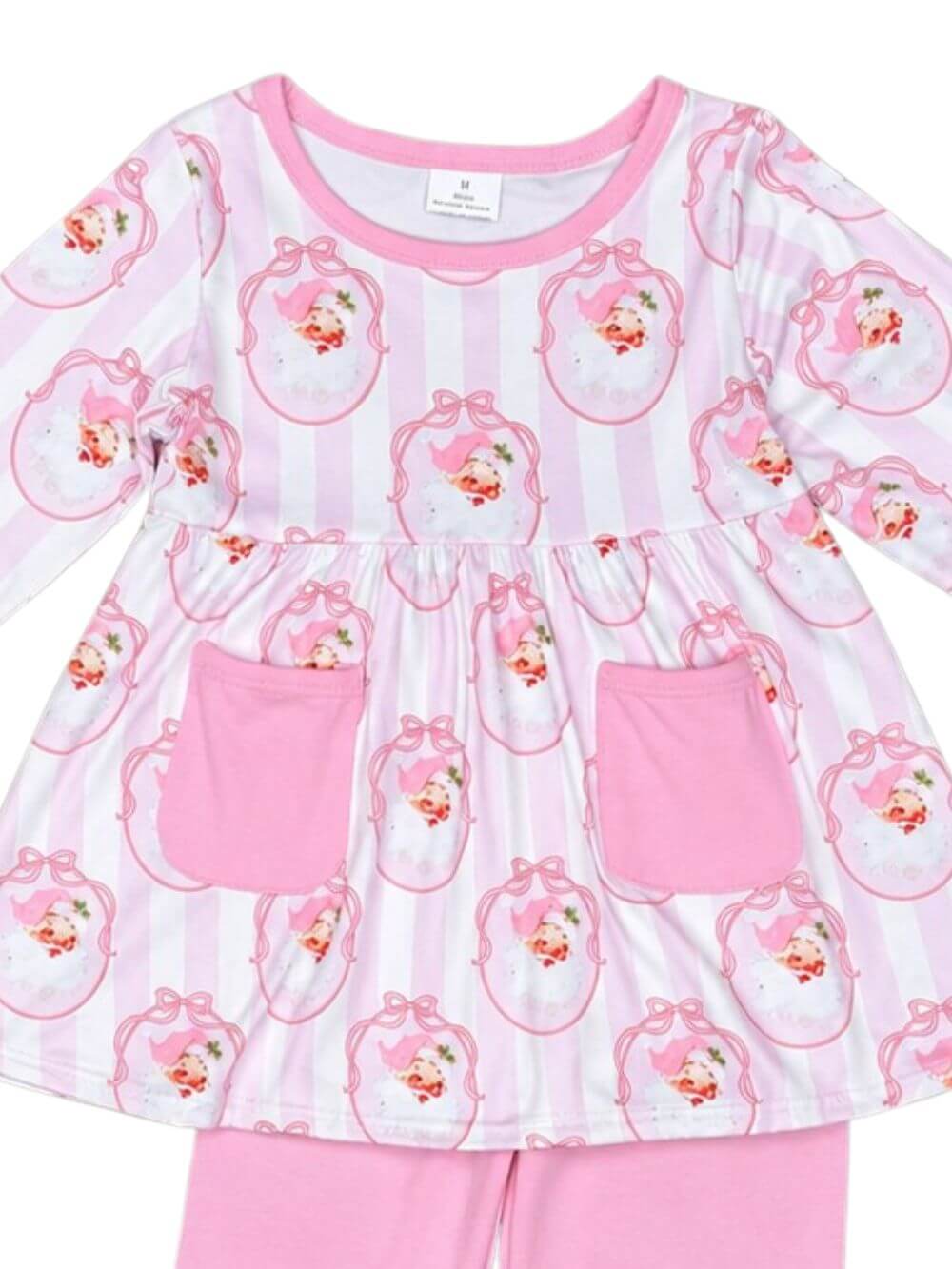 Jolly Pink Santa Girls Tunic Top & Ruffle Pants Outfit