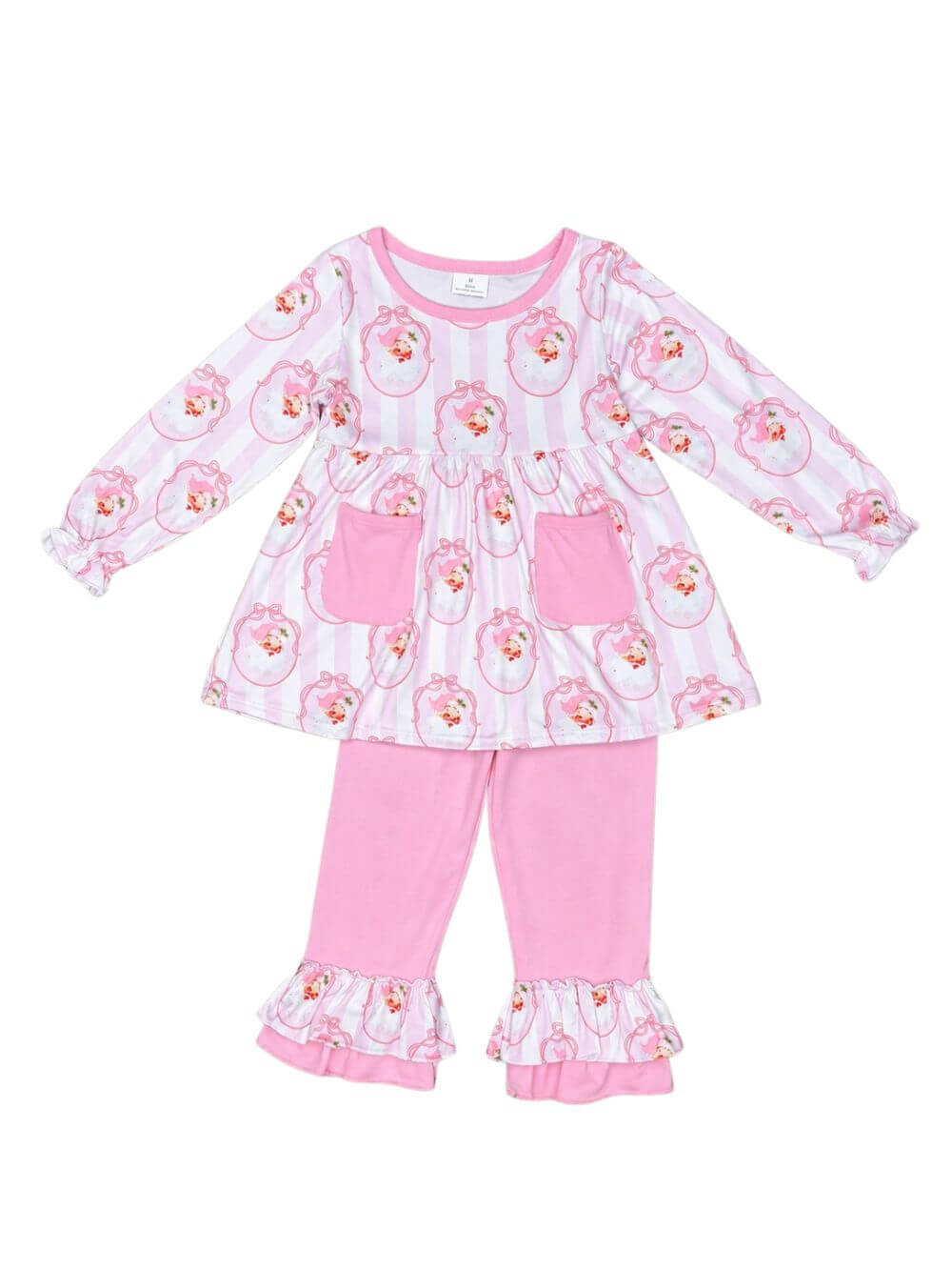 Jolly Pink Santa Girls Tunic Top & Ruffle Pants Outfit