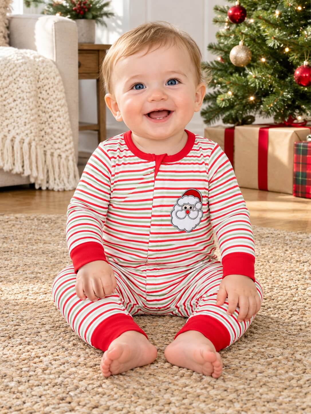 Jolly Santa Claus Stripe Boys Christmas Romper