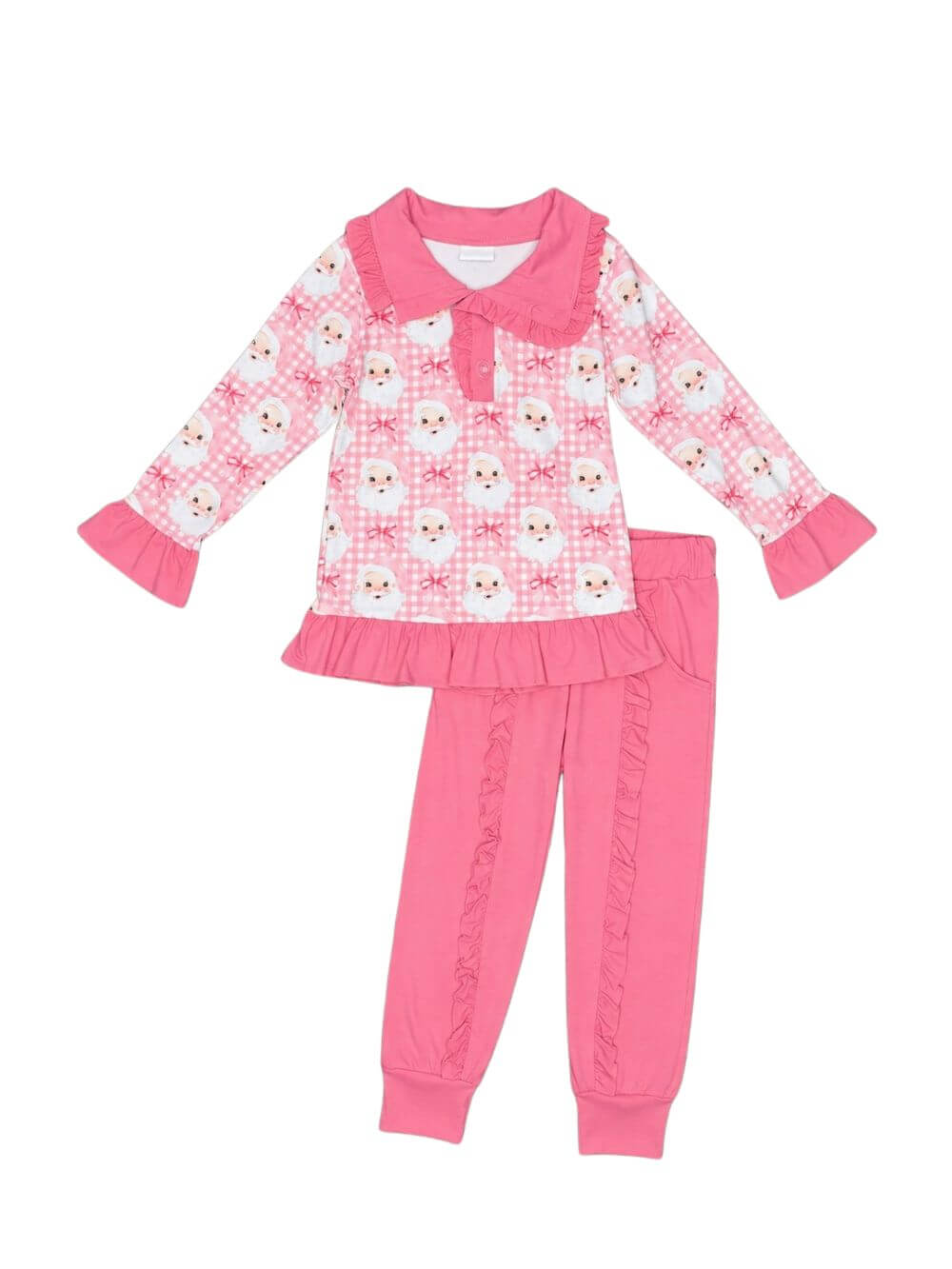 Jolly Santa Girls Christmas Pink Jogger Pants Outfit