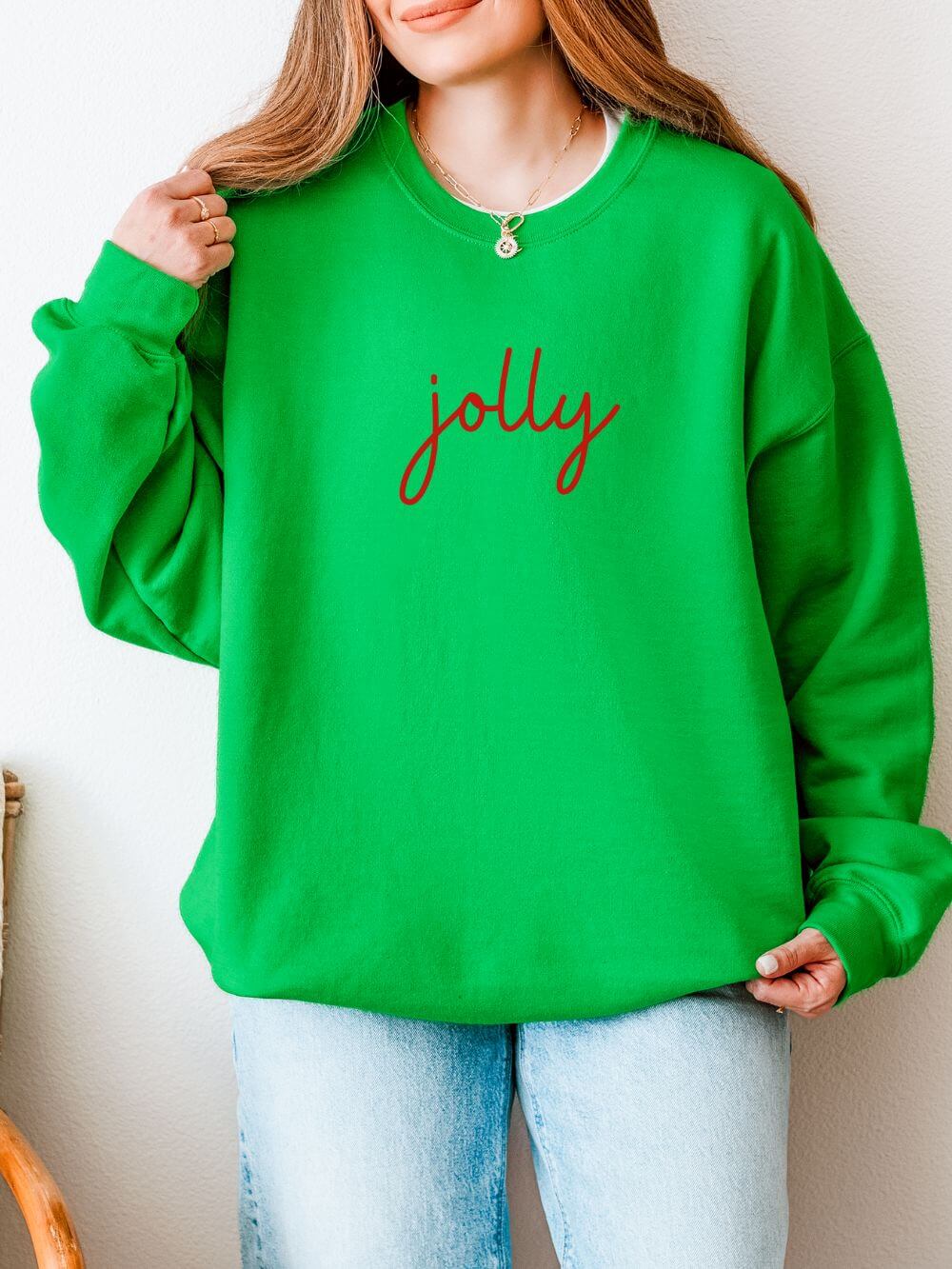 Jolly Red Script Heavy Blend Women's Crewneck Embroidered Christmas Holiday Sweatshirt - Sydney So Sweet