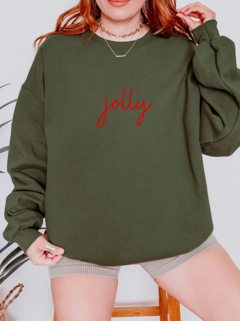Jolly Red Script Heavy Blend Women's Crewneck Embroidered Christmas Holiday Sweatshirt - Sydney So Sweet