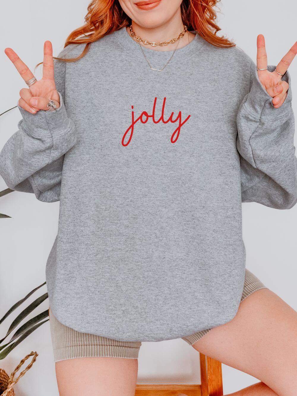 Jolly Red Script Heavy Blend Women's Crewneck Embroidered Christmas Holiday Sweatshirt - Sydney So Sweet