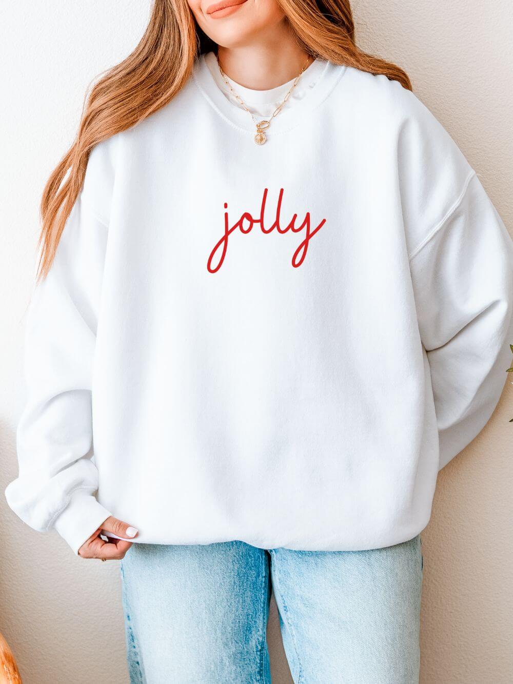 Jolly Red Script Heavy Blend Women's Crewneck Embroidered Christmas Holiday Sweatshirt - Sydney So Sweet
