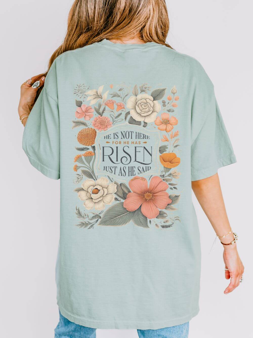 He Is Not Here T-Shirt Christian Faith Graphic Unisex Distressed Floral Easter Tee