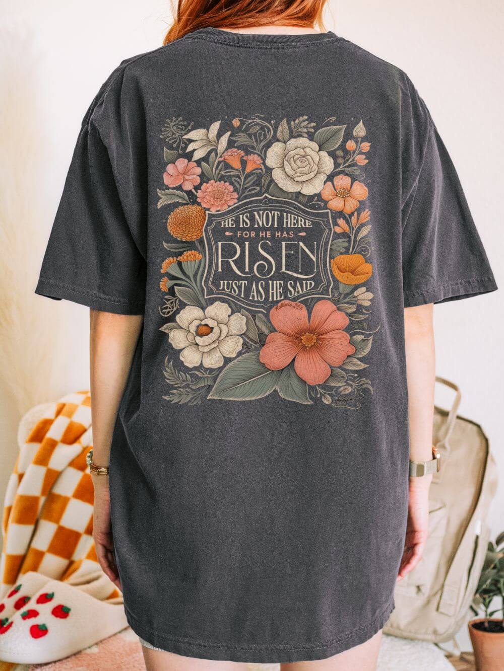 He Is Not Here T-Shirt Christian Faith Graphic Unisex Distressed Floral Easter Tee