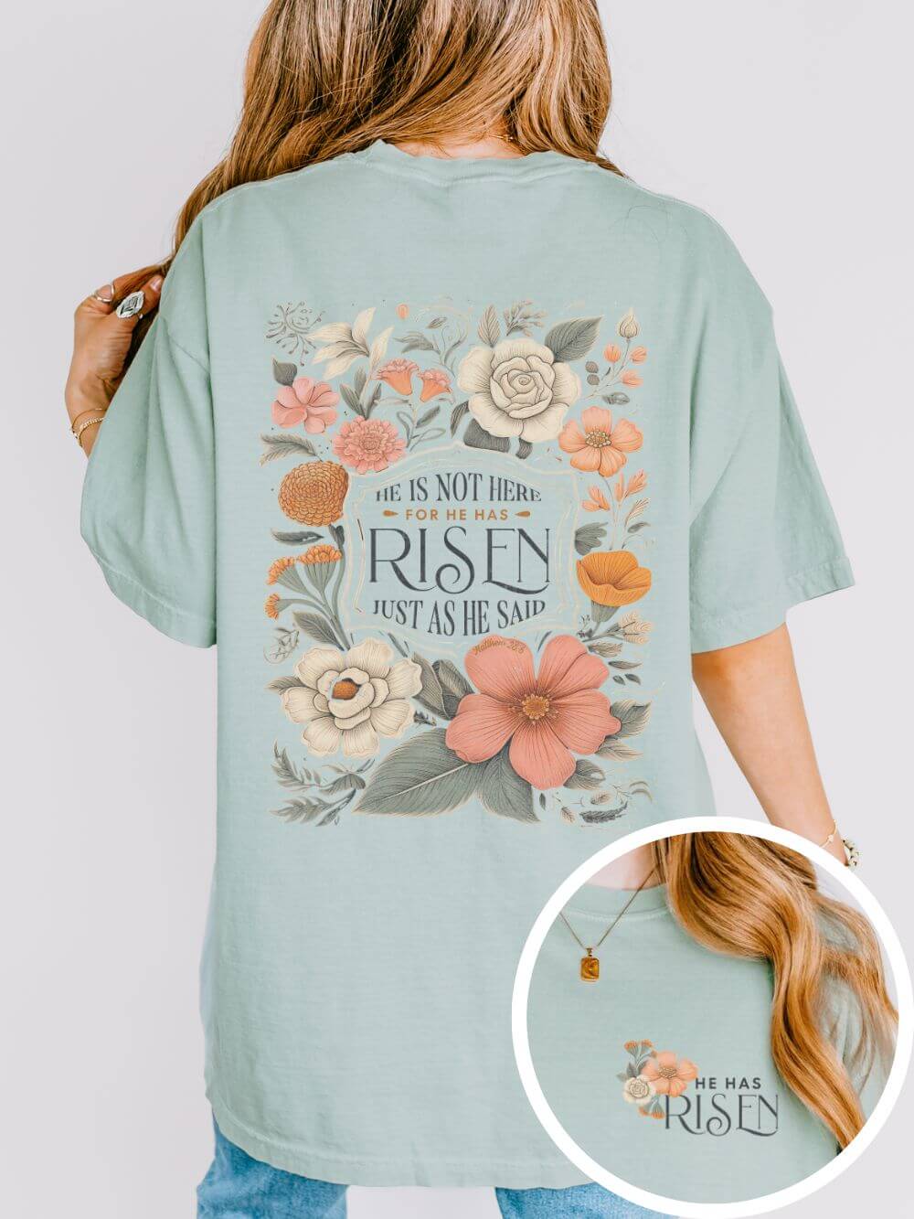 He Is Not Here T-Shirt Christian Faith Graphic Unisex Distressed Floral Easter Tee