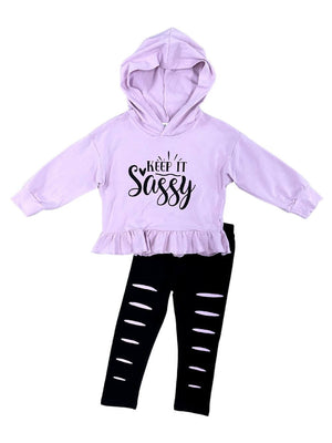 Keep It Sassy Pink Hoodie Distressed Leggings Girls Outfit - Sydney So Sweet