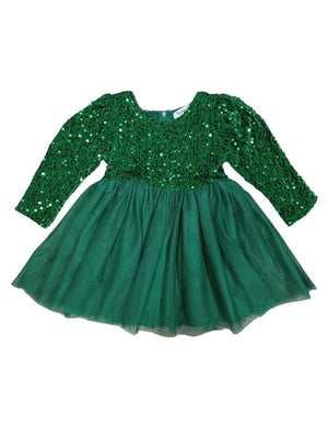 Kelly Green Sequin & Velvet Girls Chiffon Tutu Dress - Sydney So Sweet