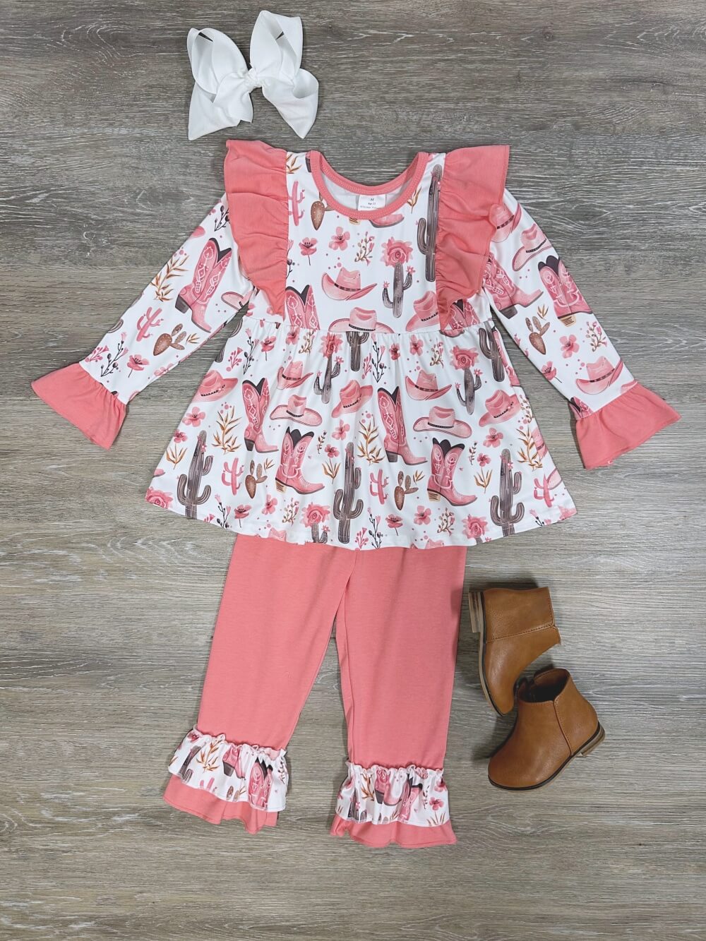 Kickin&#39; Cowgirl Ruffle Trim Girls Top &amp; Pants Outfit - Sydney So Sweet