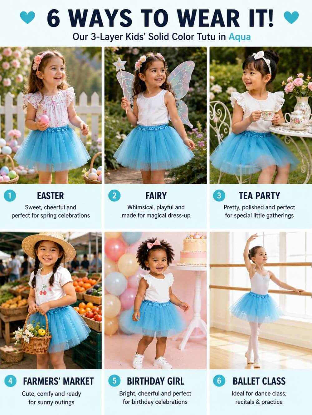 Aqua Blue Tutu Skirt for Girls – 3-Layer Tulle Ballet, Dance, and Dress-Up Costume Skirt
