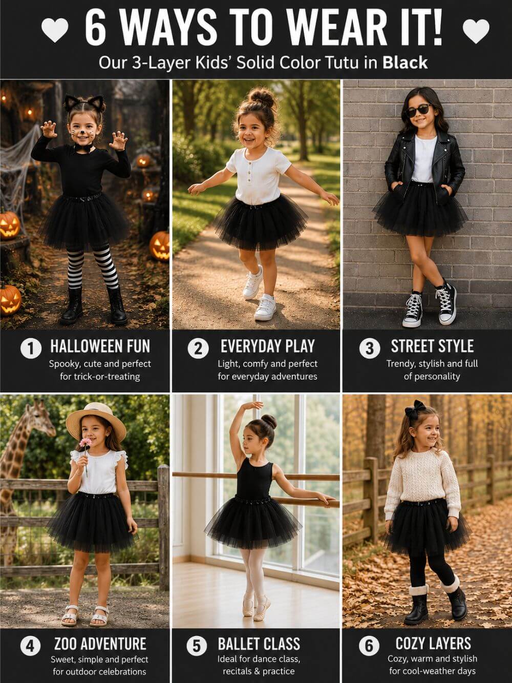 Black Tutu Skirt for Girls – 3-Layer Tulle Ballet, Dance, and Dress-Up Costume Skirt