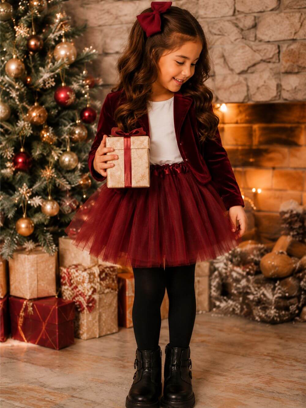 Burgundy Tutu Skirt for Girls – 3-Layer Tulle Ballet, Dance, and Dress-Up Costume Skirt