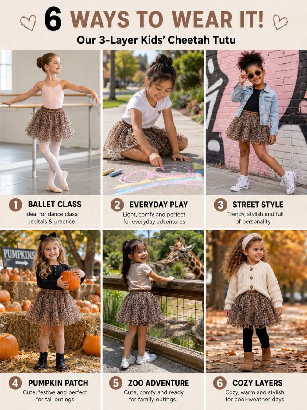 Cheetah Tutu Skirt for Girls – 3-Layer Tulle Ballet, Dance, and Dress-Up Costume Skirt