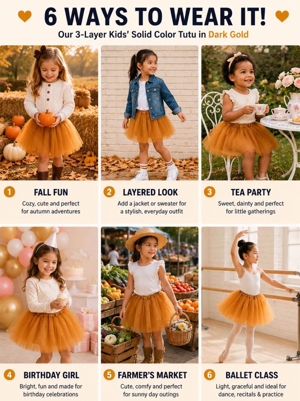Dark Gold Tutu Skirt for Girls – 3-Layer Tulle Ballet, Dance, and Dress-Up Costume Skirt