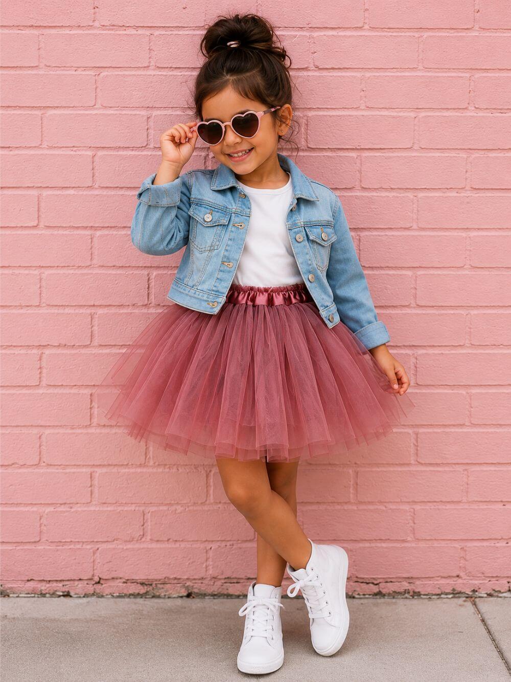 Dusty Rose Tutu Skirt for Girls – 3-Layer Tulle Ballet, Dance, and Dress-Up Costume Skirt