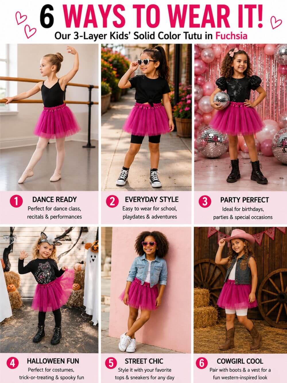 Fuchsia Tutu Skirt for Girls – 3-Layer Tulle Ballet, Dance, and Dress-Up Costume Skirt