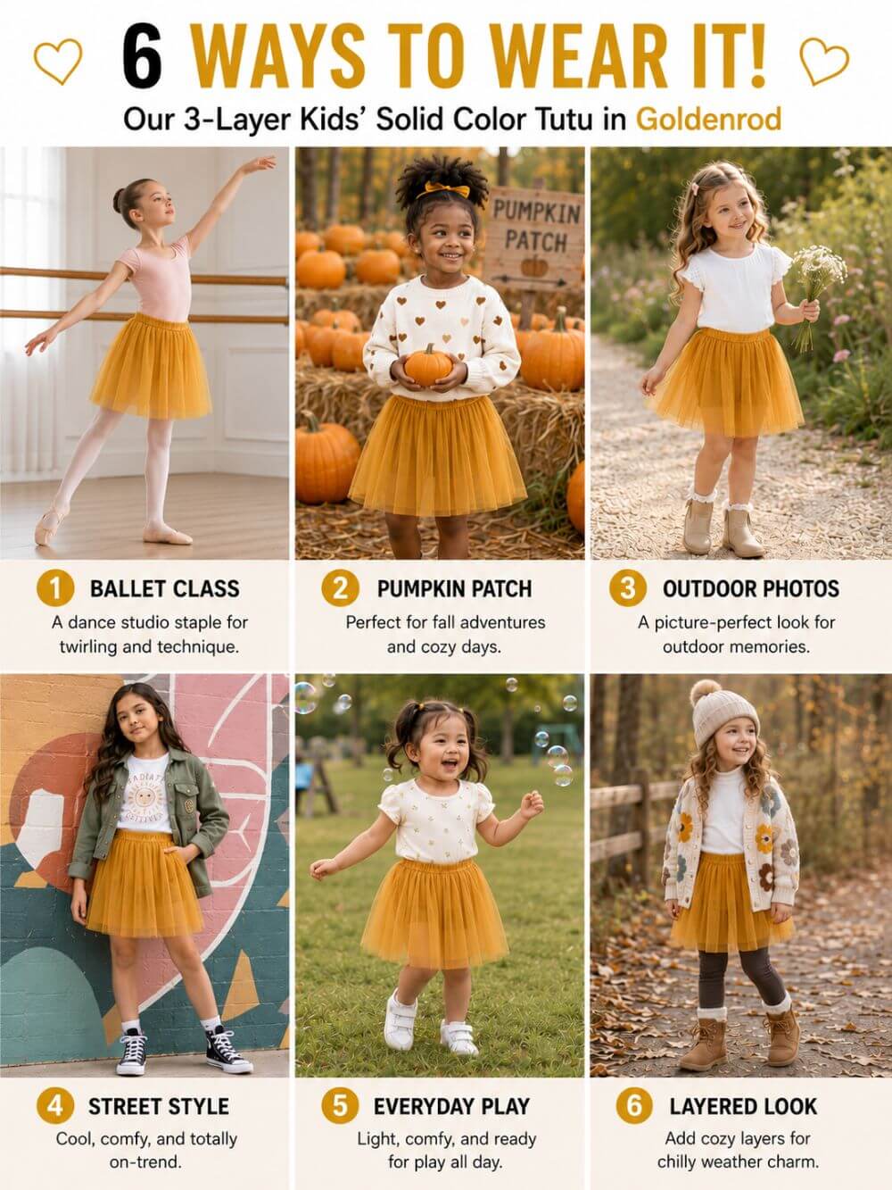 Goldenrod Tutu Skirt for Girls – 3-Layer Tulle Ballet, Dance, and Dress-Up Costume Skirt