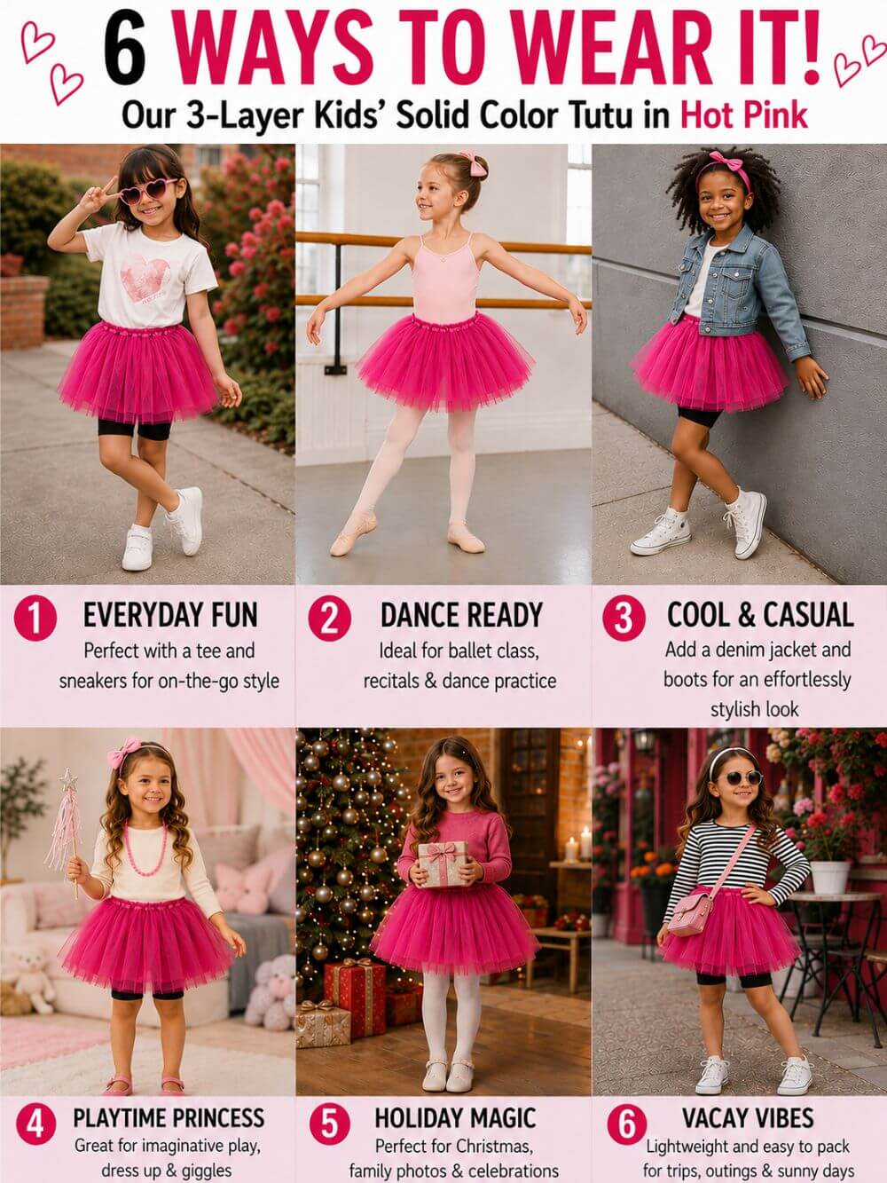 Hot Pink Tutu Skirt for Girls – 3-Layer Tulle Ballet, Dance, and Dress-Up Costume Skirt