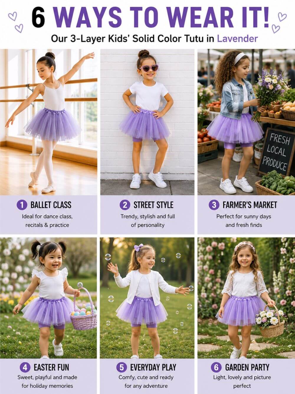 Lavender Tutu Skirt for Girls – 3-Layer Tulle Ballet, Dance, and Dress-Up Costume Skirt
