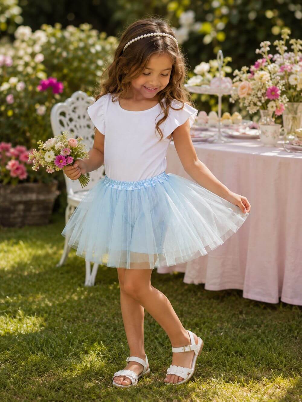 Light Aqua Blue Tutu Skirt for Girls – 3-Layer Tulle Ballet, Dance, and Dress-Up Costume Skirt