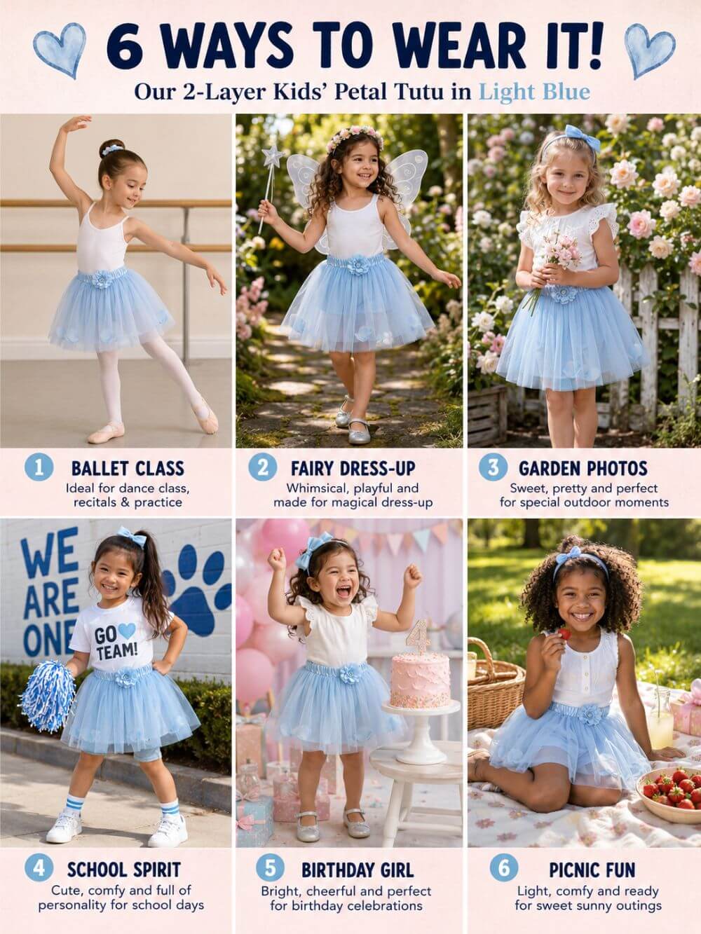 Light Blue Petal Tutu Skirt - Kids Size Tulle Basic Ballet Dance Costume Girls Tutus
