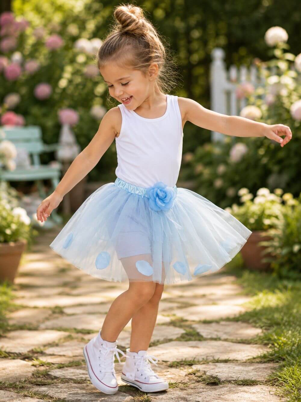 Light Blue Petal Tutu Skirt - Kids Size Tulle Basic Ballet Dance Costume Girls Tutus