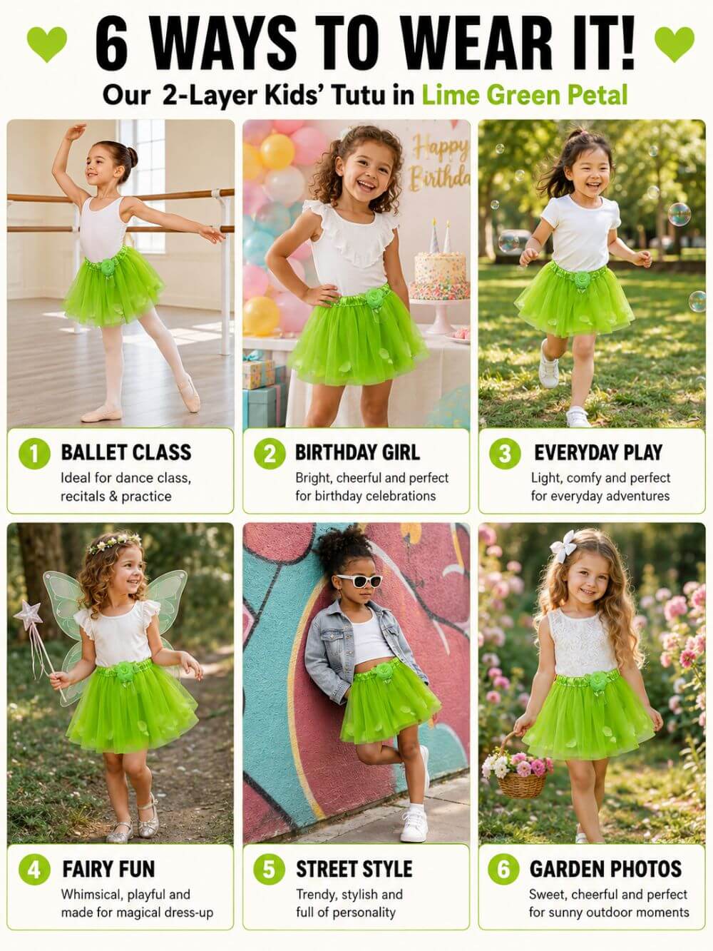 Lime Green Petal Tutu Skirt - Kids Size Tulle Basic Ballet Dance Costume Girls Tutus