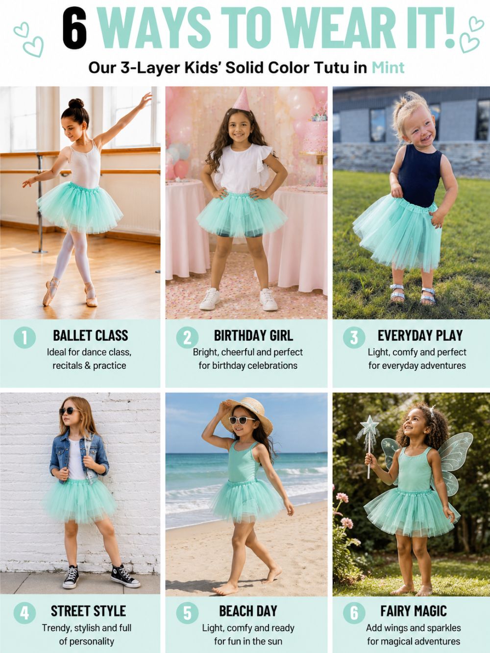 Mint Green Tutu Skirt for Girls – 3-Layer Tulle Ballet, Dance, and Dress-Up Costume Skirt