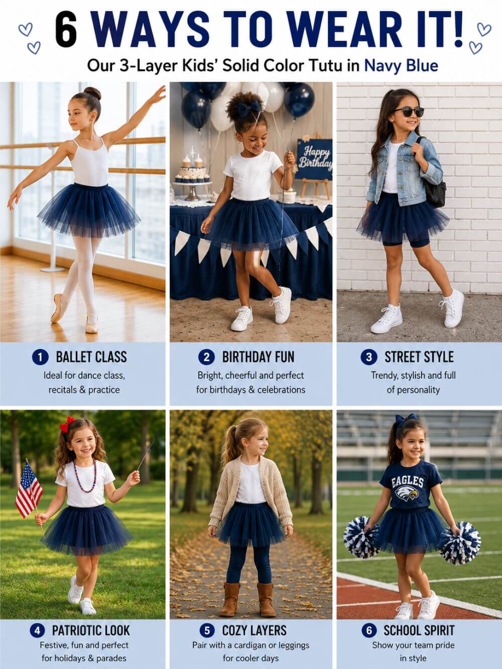 Navy Blue Tutu Skirt for Girls – 3-Layer Tulle Ballet, Dance, and Dress-Up Costume Skirt