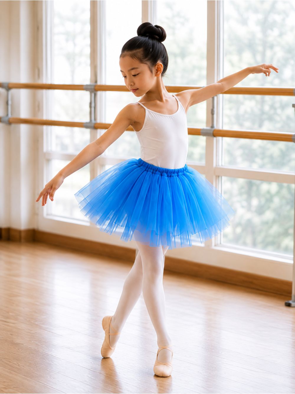Neon Blue Tutu Skirt for Girls – 3-Layer Tulle Ballet, Dance, and Dress-Up Costume Skirt